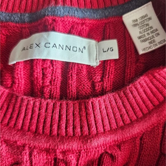 Alex Cannon Red Cable Knit Sweater Sz L Holiday Christmas Winter Classic Preppy - Picture 7 of 12